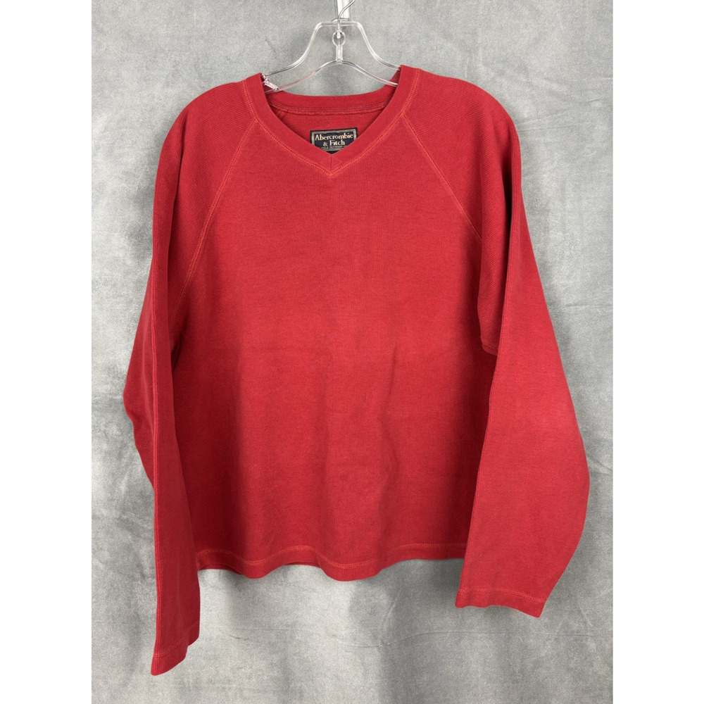 VTG Abercrombie Fitch Thermal Mens M Red Rib Knit Pullover Sweatshirt 90s Y2K